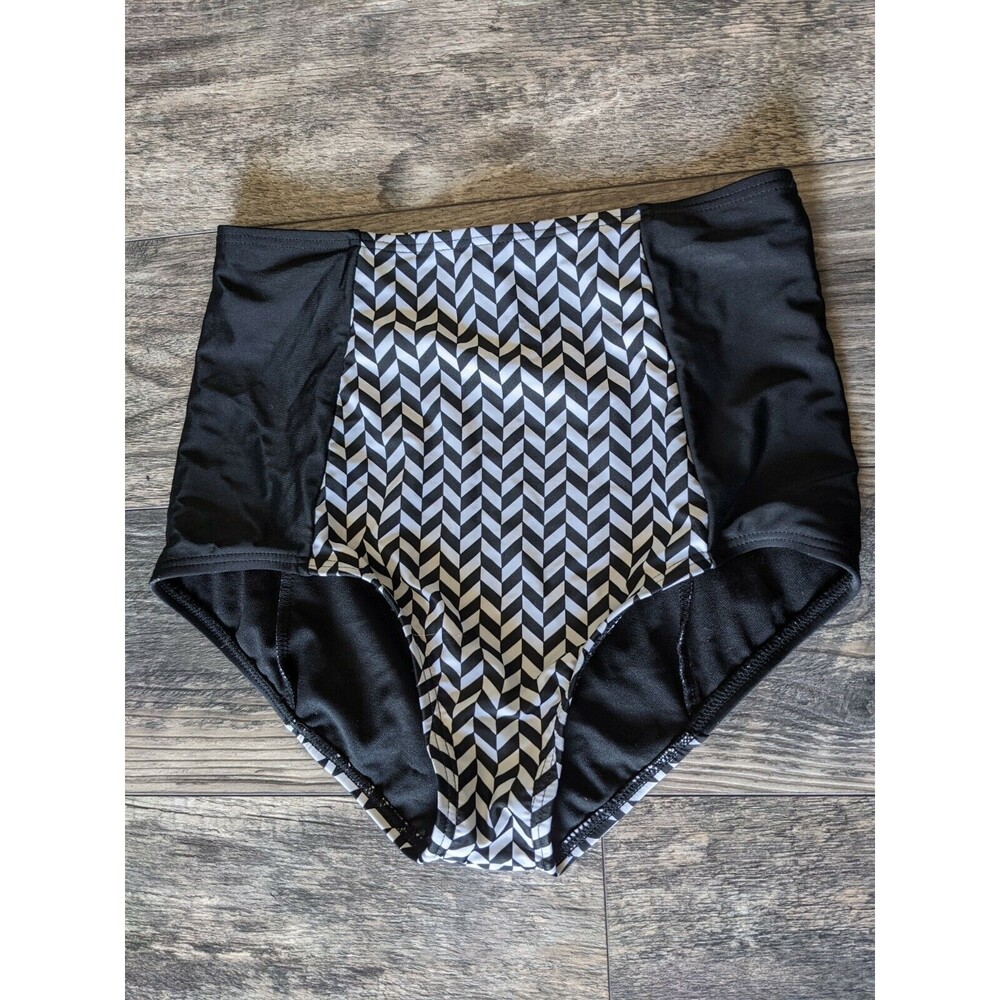 Swimsuits For All High-waisted Bikini Bottoms Black and White Chevrons Size 10